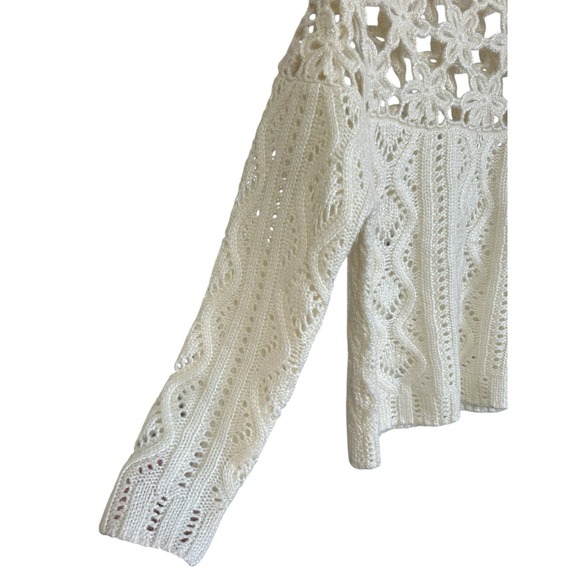 Marie Oliver Flora Crochet Sweater Sz L Winter White Cottagecore Coquette Luxury - Picture 5 of 8